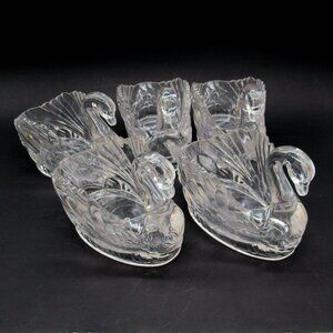 Vintage Regaline Swans Set of 5 Clear Crystal Acrylic 5.75" Planters Dishes